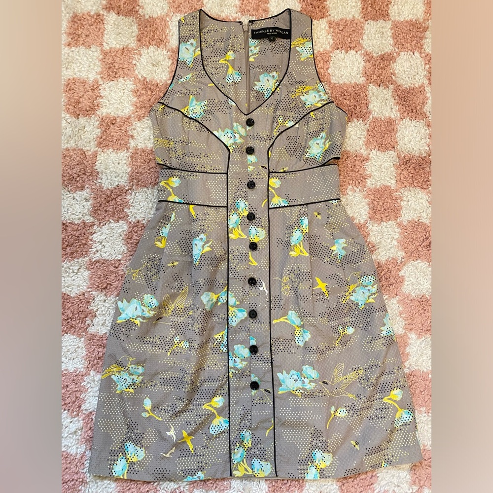 Twinkle by Wenlan Bird & Floral Print Sleeveless Mini Dress Sz 0